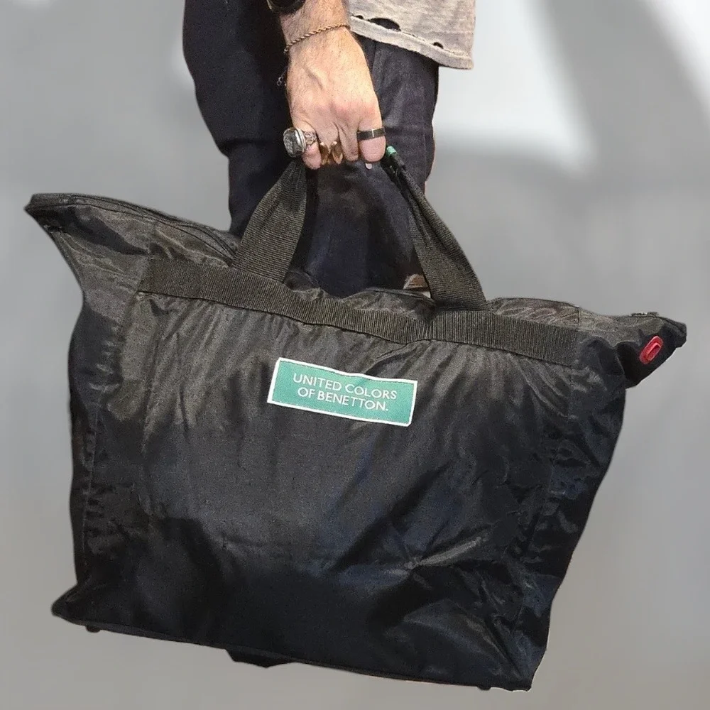 Vtg 1990s United Colors Of Benetton Nylon Duffel Black Logo‎ Colorblock Pockets